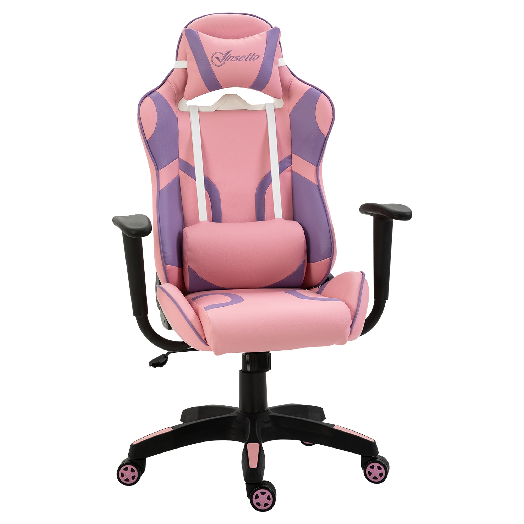 Ergonomic Gaming Chair Office Chair Swivel Chair Adjustable Massage Lumbar Pillow Height Adjustable Pink & Purple 69x56x125.5 cm