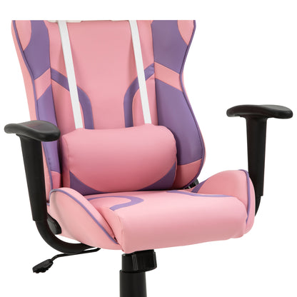 Ergonomic Gaming Chair Office Chair Swivel Chair Adjustable Massage Lumbar Pillow Height Adjustable Pink & Purple 69x56x125.5 cm