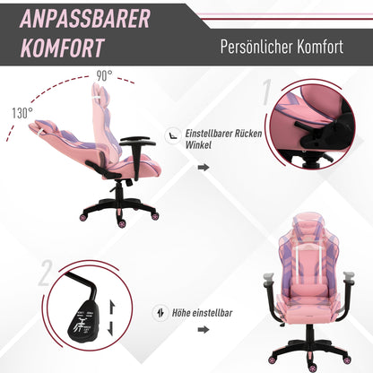 Ergonomic Gaming Chair Office Chair Swivel Chair Adjustable Massage Lumbar Pillow Height Adjustable Pink & Purple 69x56x125.5 cm