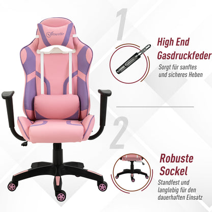 Ergonomic Gaming Chair Office Chair Swivel Chair Adjustable Massage Lumbar Pillow Height Adjustable Pink & Purple 69x56x125.5 cm