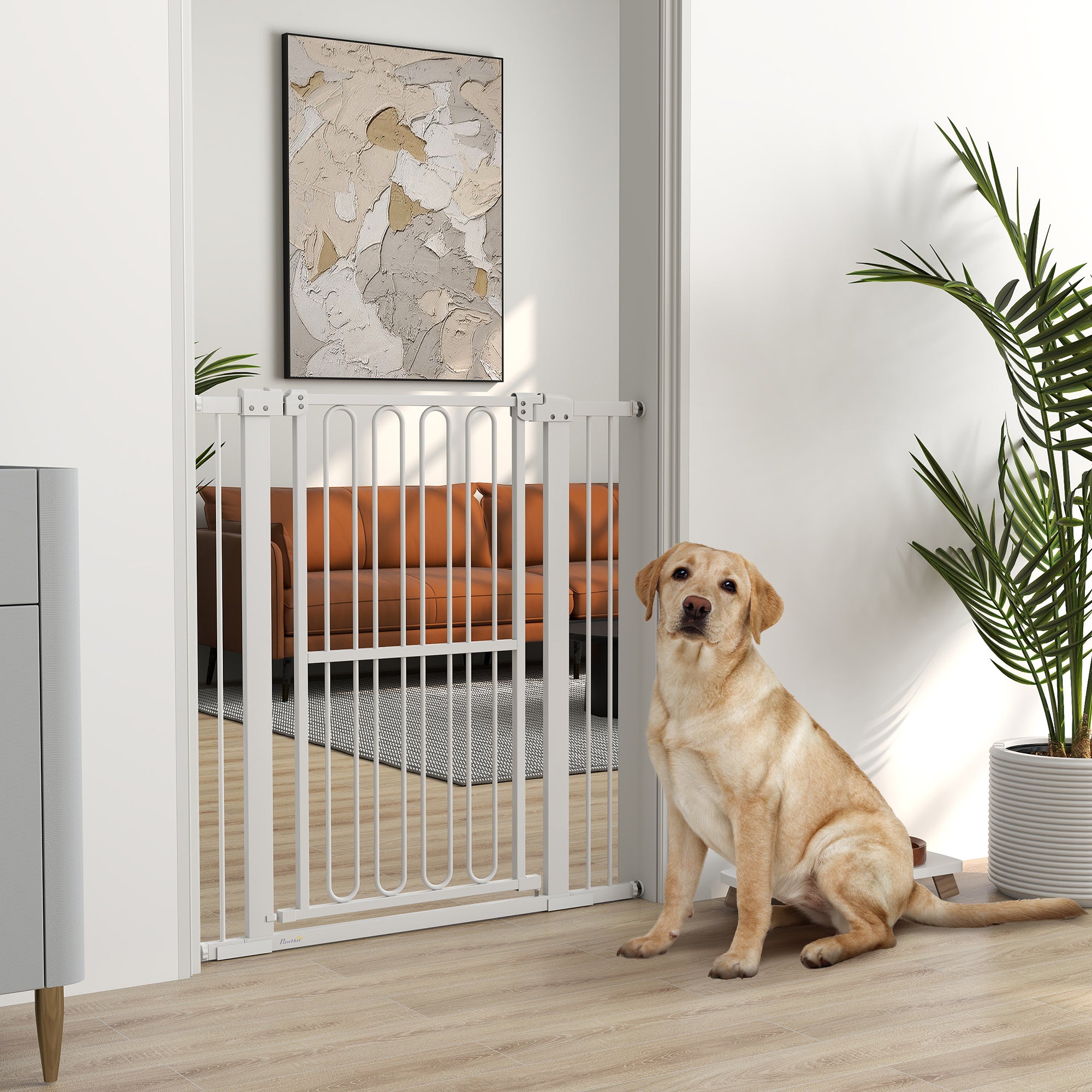 Stair Guard Door Guard Barrier Gate without Drilling 76-104 cm Steel Guard for Dogs, Pets Stairs, Door, White