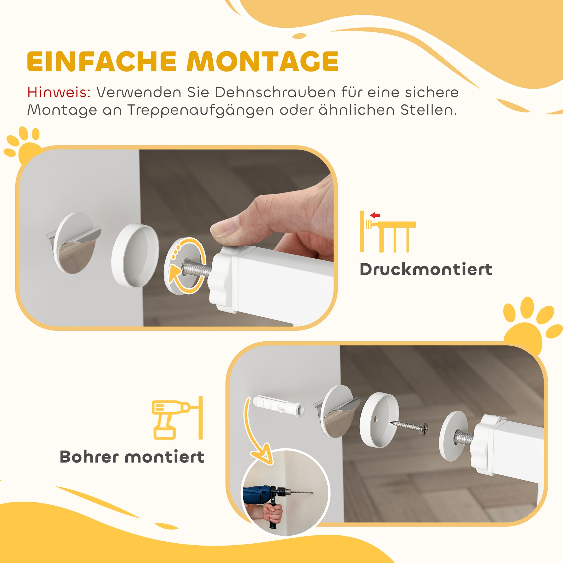 Stair Guard Door Guard Barrier Gate without Drilling 76-104 cm Steel Guard for Dogs, Pets Stairs, Door, White