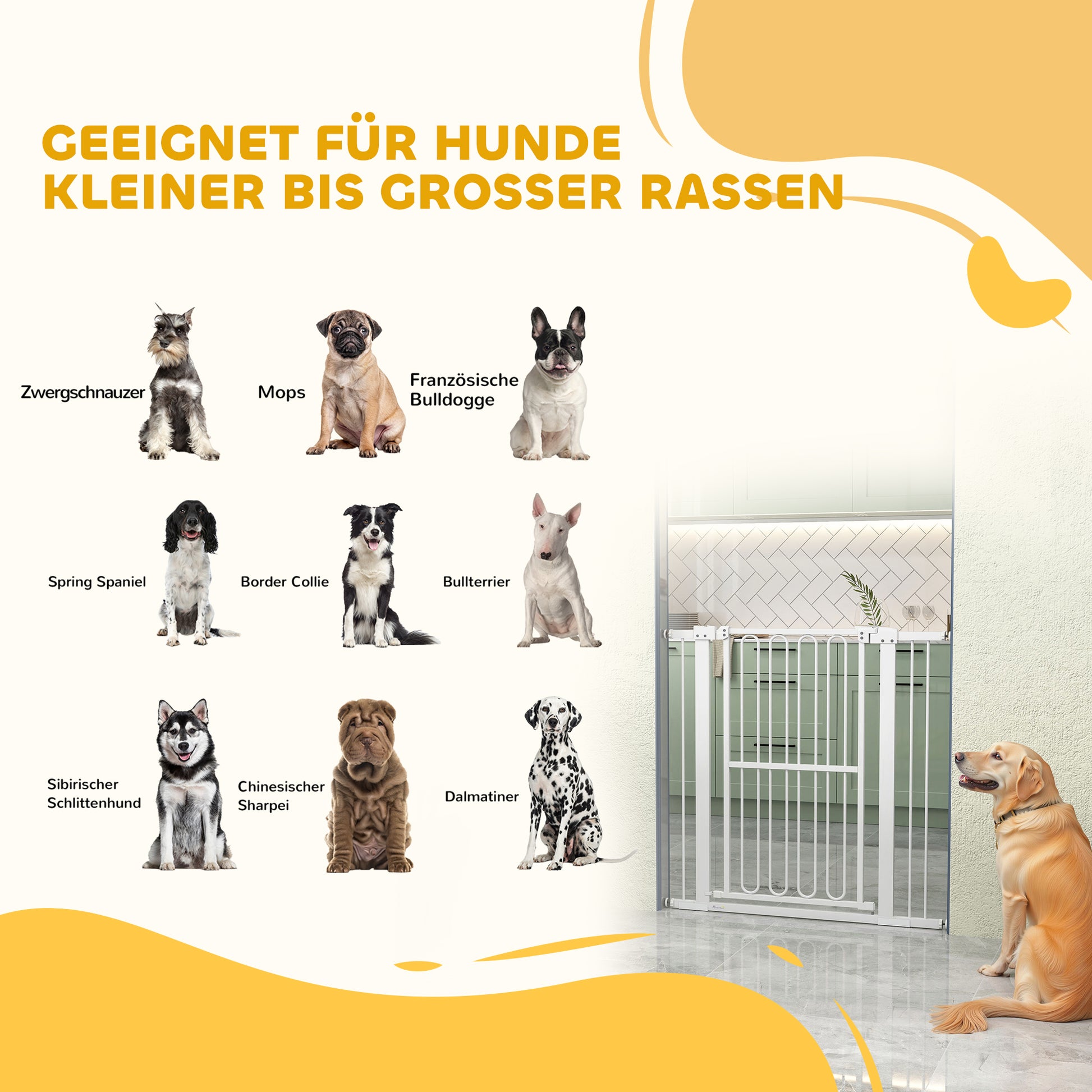 Stair Guard Door Guard Barrier Gate without Drilling 76-104 cm Steel Guard for Dogs, Pets Stairs, Door, White