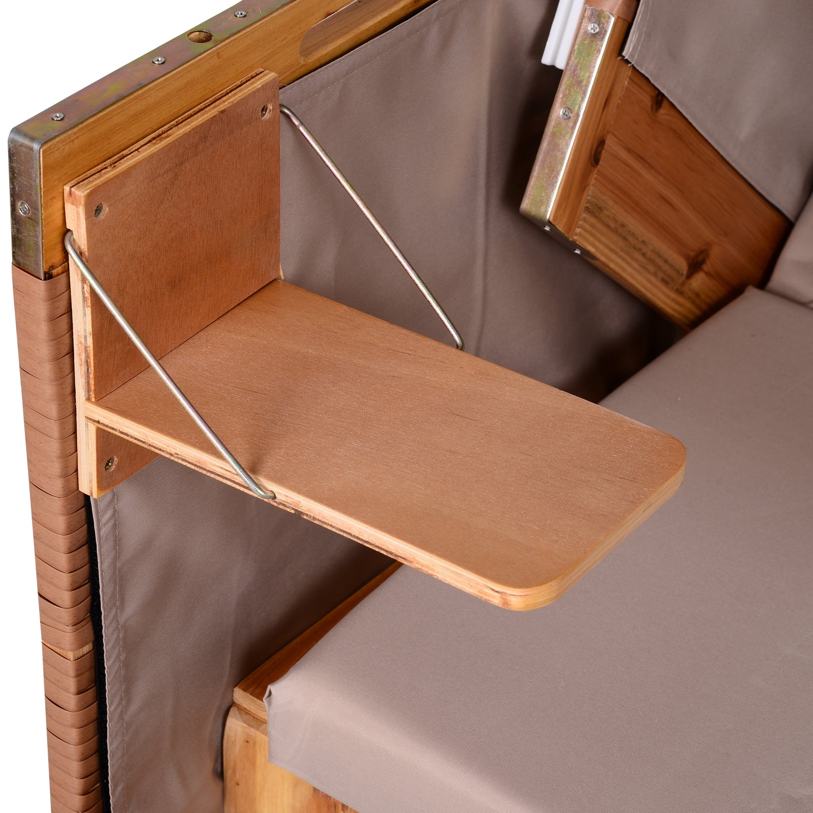 Baltic Sea Full Reclining 2-Seater Beach Chair Winter-Proof Hardwood Beach Chairs with Roof Footstools Side Tables Beach Chair Cover, Beach Chair for Balcony, Garden Terrace, Beige