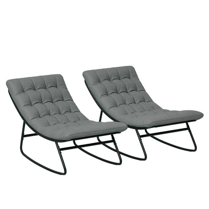 Set of 2 outdoor rocking chairs, rocking chairs with thick cushions, breathable textilene fabric seat and steel frame, outdoor rocking chair, garden, terrace, patio, dark grey