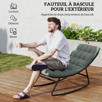 Set of 2 outdoor rocking chairs, rocking chairs with thick cushions, breathable textilene fabric seat and steel frame, outdoor rocking chair, garden, terrace, patio, dark grey