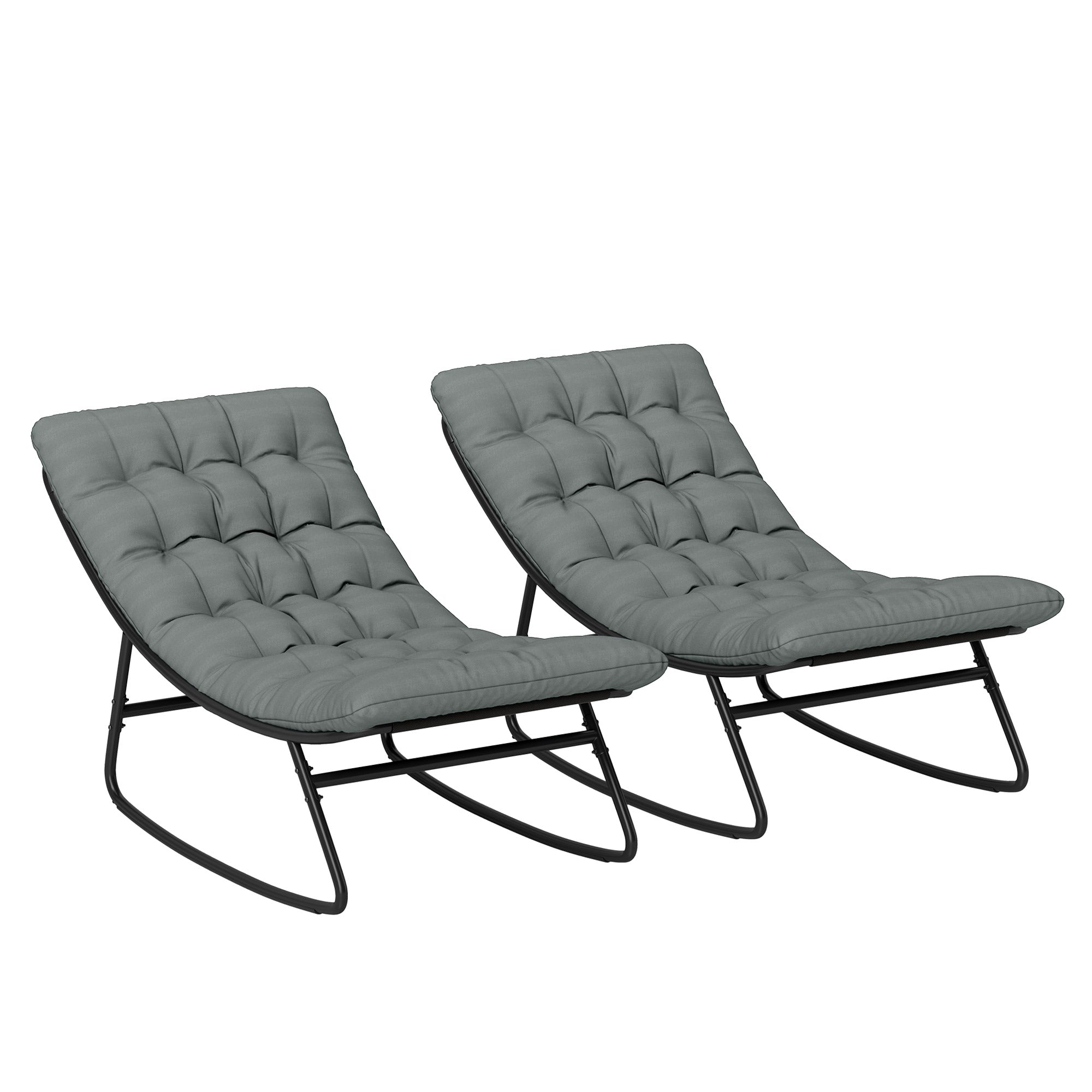 Set of 2 outdoor rocking chairs, rocking chairs with thick cushions, breathable textilene fabric seat and steel frame, outdoor rocking chair, garden, terrace, patio, dark grey