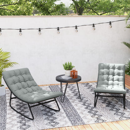 Set of 2 outdoor rocking chairs, rocking chairs with thick cushions, breathable textilene fabric seat and steel frame, outdoor rocking chair, garden, terrace, patio, dark grey