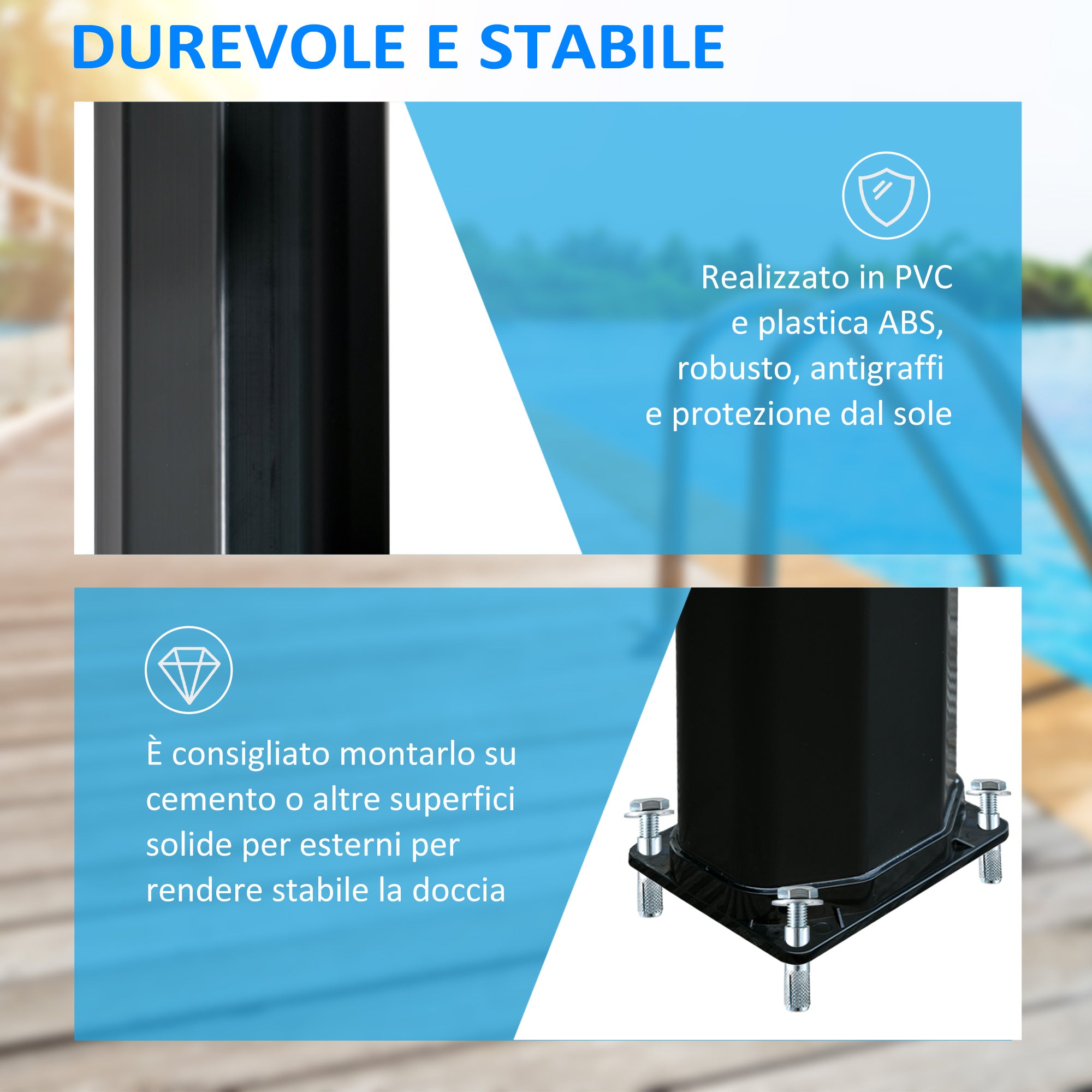 55° Heated Solar Garden Shower for Outdoor Use, 35L Garden Shower with Mixer, for Pool and Camping, Black