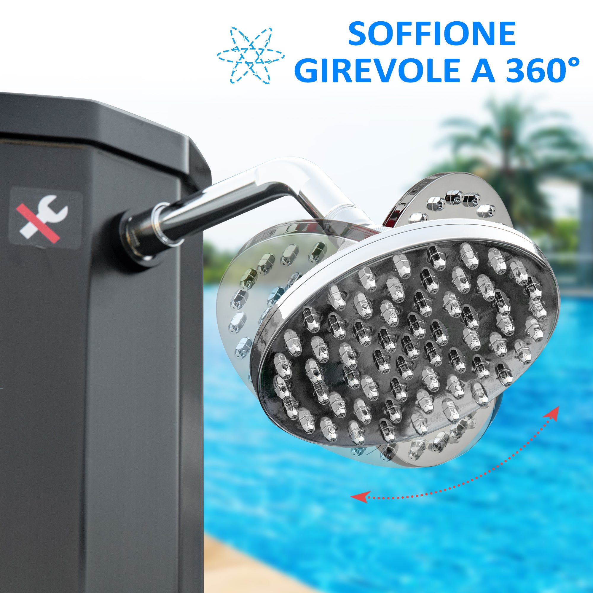 55° Heated Solar Garden Shower for Outdoor Use, 35L Garden Shower with Mixer, for Pool and Camping, Black