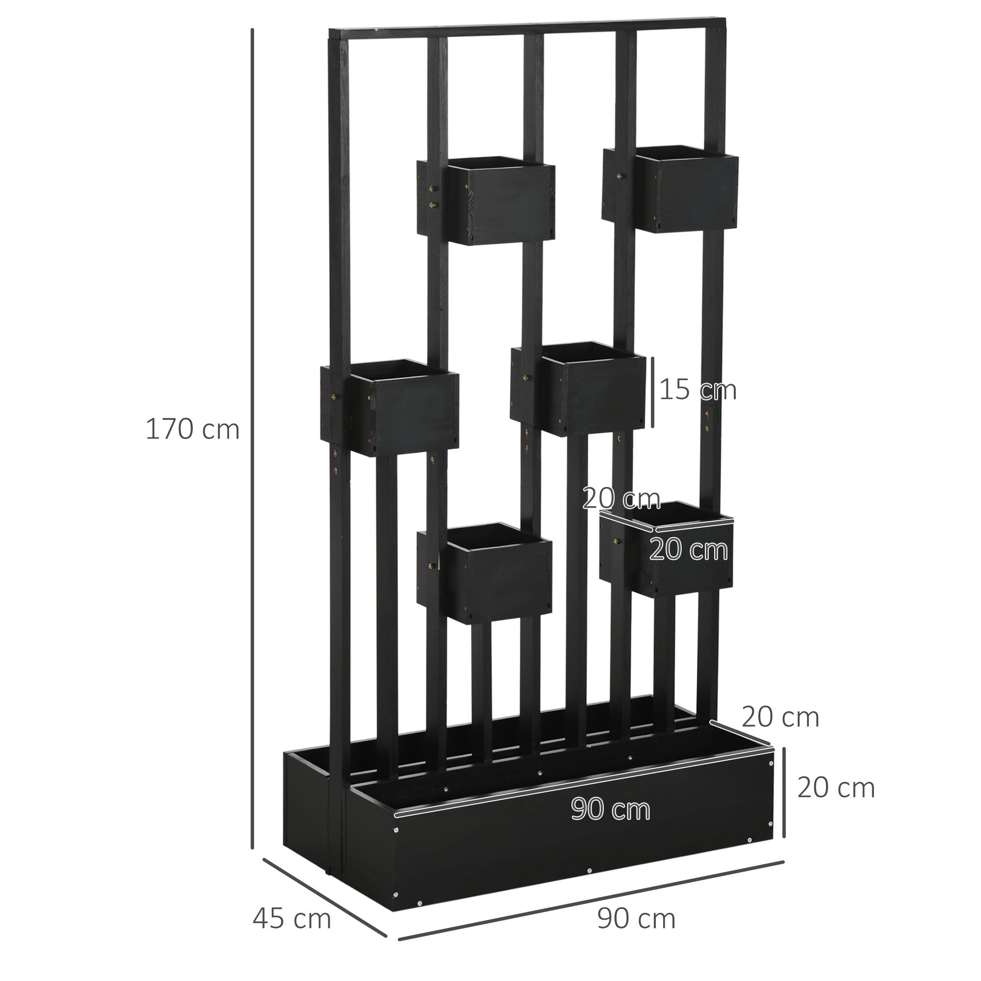 Wall Raised Garden Bed Planter with Trellis, Climbing Frame Flower Pot Planter Box Solid Wood, Garden Trellis 90x45x170cm for Terrace, Balcony, Flower Pot for Climbing Plants, Flowers, Black