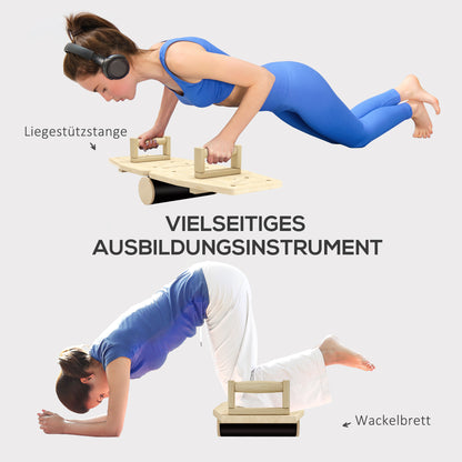 SPORTNOW Wooden Push Up Bars with 8 pairs of holes, including resistance bands, 11 exercises, Fitness Parallettes for muscle training, strength training Natural