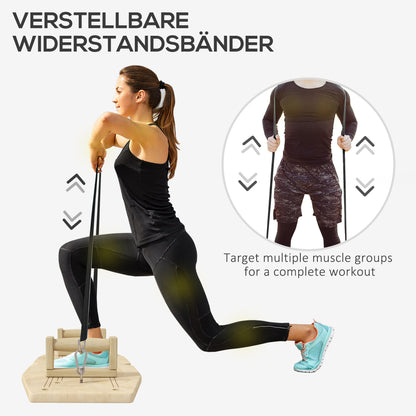 SPORTNOW Wooden Push Up Bars with 8 pairs of holes, including resistance bands, 11 exercises, Fitness Parallettes for muscle training, strength training Natural