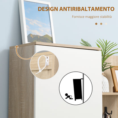 4-in-1 Entryway Coat Rack with Mirror, Hooks, and Adjustable Shelves, Multi-Purpose Entryway Furniture in Wood with Drawer, 145x29x184 cm, Natural Wood and White