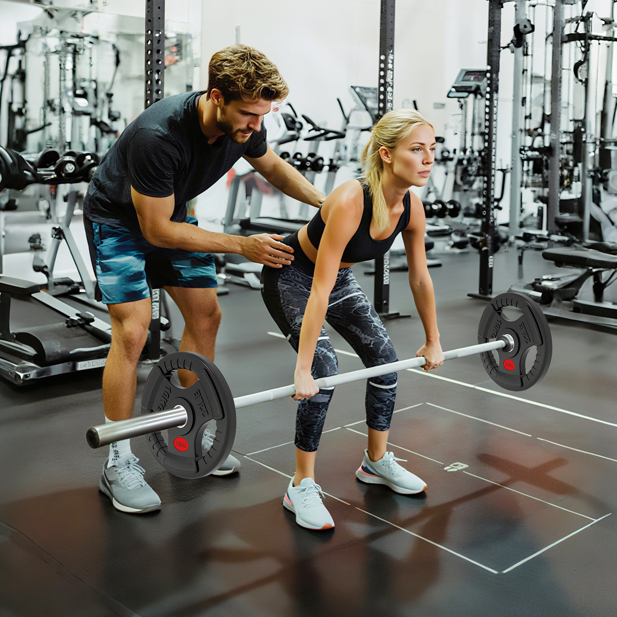 SPORTNOW Olympic Weight Plates, 2 x 10 kg, 2-inch Hole, Steel Inner Ring & Triple Grip, for Dumbbells and Barbells, Home Gym, Black