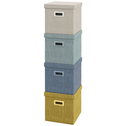 Set of 4 Fabric Wardrobe Boxes with Lid, Foldable Wardrobe Organizers 30x30x29cm, Blue, Cream, Green, and Light Gray