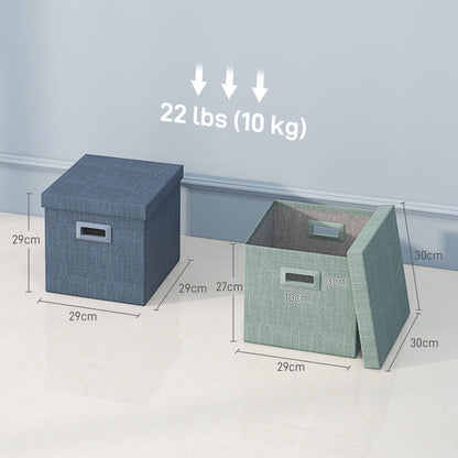 Set of 4 Fabric Wardrobe Boxes with Lid, Foldable Wardrobe Organizers 30x30x29cm, Blue, Cream, Green, and Light Gray