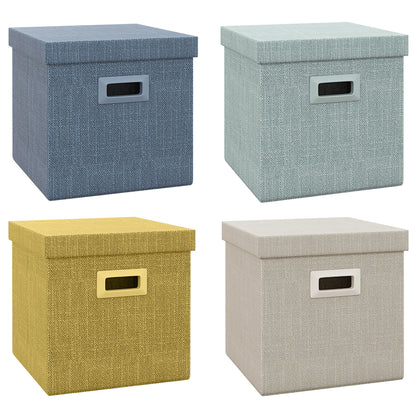 Set of 4 Fabric Wardrobe Boxes with Lid, Foldable Wardrobe Organizers 30x30x29cm, Blue, Cream, Green, and Light Gray