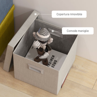 Set of 4 Fabric Wardrobe Boxes with Lid, Foldable Wardrobe Organizers 30x30x29cm, Blue, Cream, Green, and Light Gray