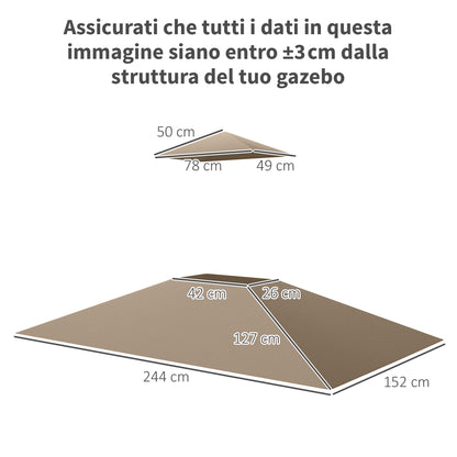 Replacement Roof for 2.44x1.52m 2-Tier Gazebo with Corner Pockets, Garden Gazebo Cover for Barbecue in 160gsm Polyester, UV50+, Khaki
