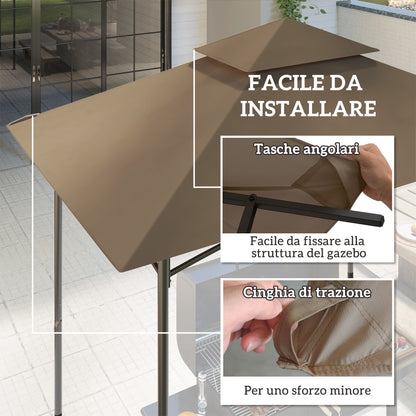 Replacement Roof for 2.44x1.52m 2-Tier Gazebo with Corner Pockets, Garden Gazebo Cover for Barbecue in 160gsm Polyester, UV50+, Khaki