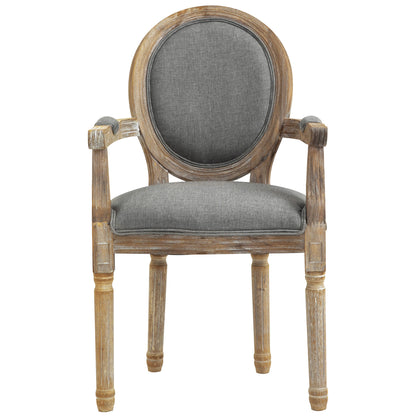 Louis XVI Style Solid Patinated Carved Rubberwood Linen Gray Dining Room Chair