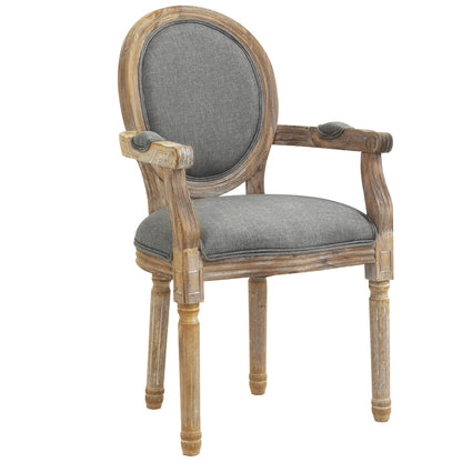 Louis XVI Style Solid Patinated Carved Rubberwood Linen Gray Dining Room Chair