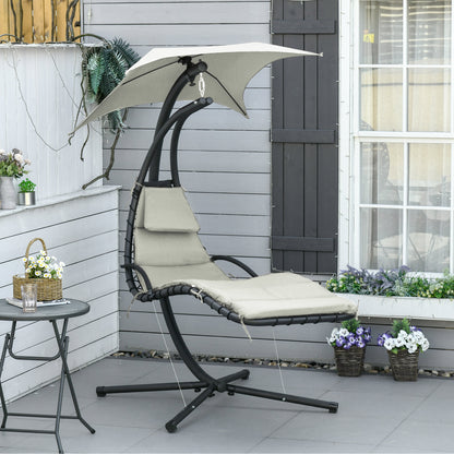 Suspended Sun Lounger with Sunshade and Mattress Contemporary Design 190L x 110W x 190H cm Steel Polyester Gray Black