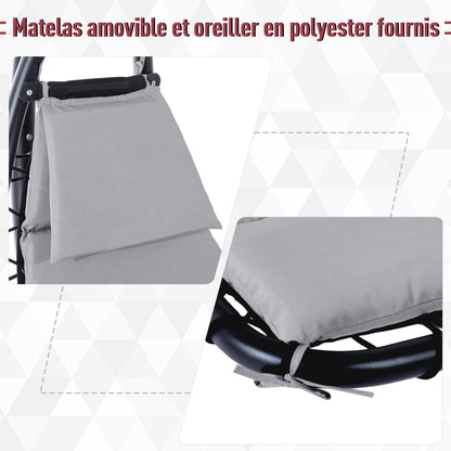 Suspended Sun Lounger with Sunshade and Mattress Contemporary Design 190L x 110W x 190H cm Steel Polyester Gray Black