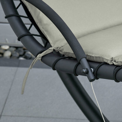 Suspended Sun Lounger with Sunshade and Mattress Contemporary Design 190L x 110W x 190H cm Steel Polyester Gray Black