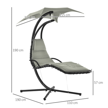 Suspended Sun Lounger with Sunshade and Mattress Contemporary Design 190L x 110W x 190H cm Steel Polyester Gray Black