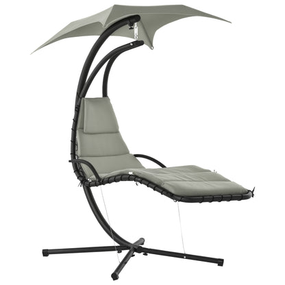 Suspended Sun Lounger with Sunshade and Mattress Contemporary Design 190L x 110W x 190H cm Steel Polyester Gray Black