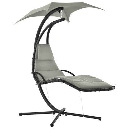 Suspended Sun Lounger with Sunshade and Mattress Contemporary Design 190L x 110W x 190H cm Steel Polyester Gray Black