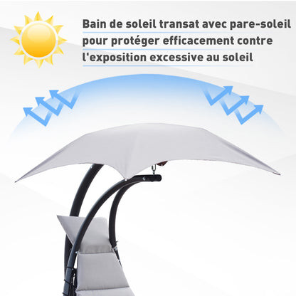 Suspended Sun Lounger with Sunshade and Mattress Contemporary Design 190L x 110W x 190H cm Steel Polyester Gray Black