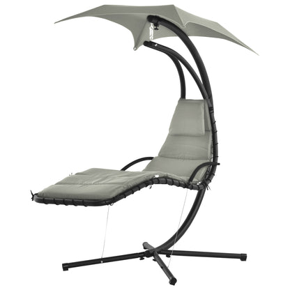 Suspended Sun Lounger with Sunshade and Mattress Contemporary Design 190L x 110W x 190H cm Steel Polyester Gray Black