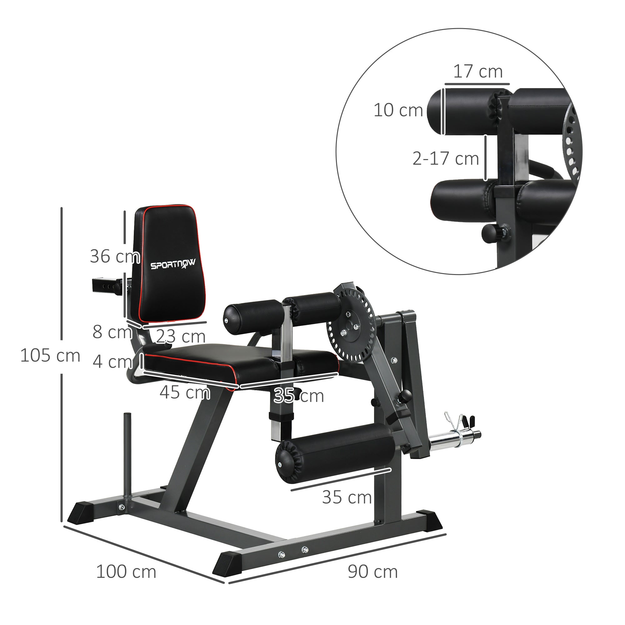 SPORTNOW Leg Extensor, Adjustable Leg Flexor with Plate Loading, Leg Trainer Home Trainer for Leg and Thigh Training, Fitness Equipment for Home Gym