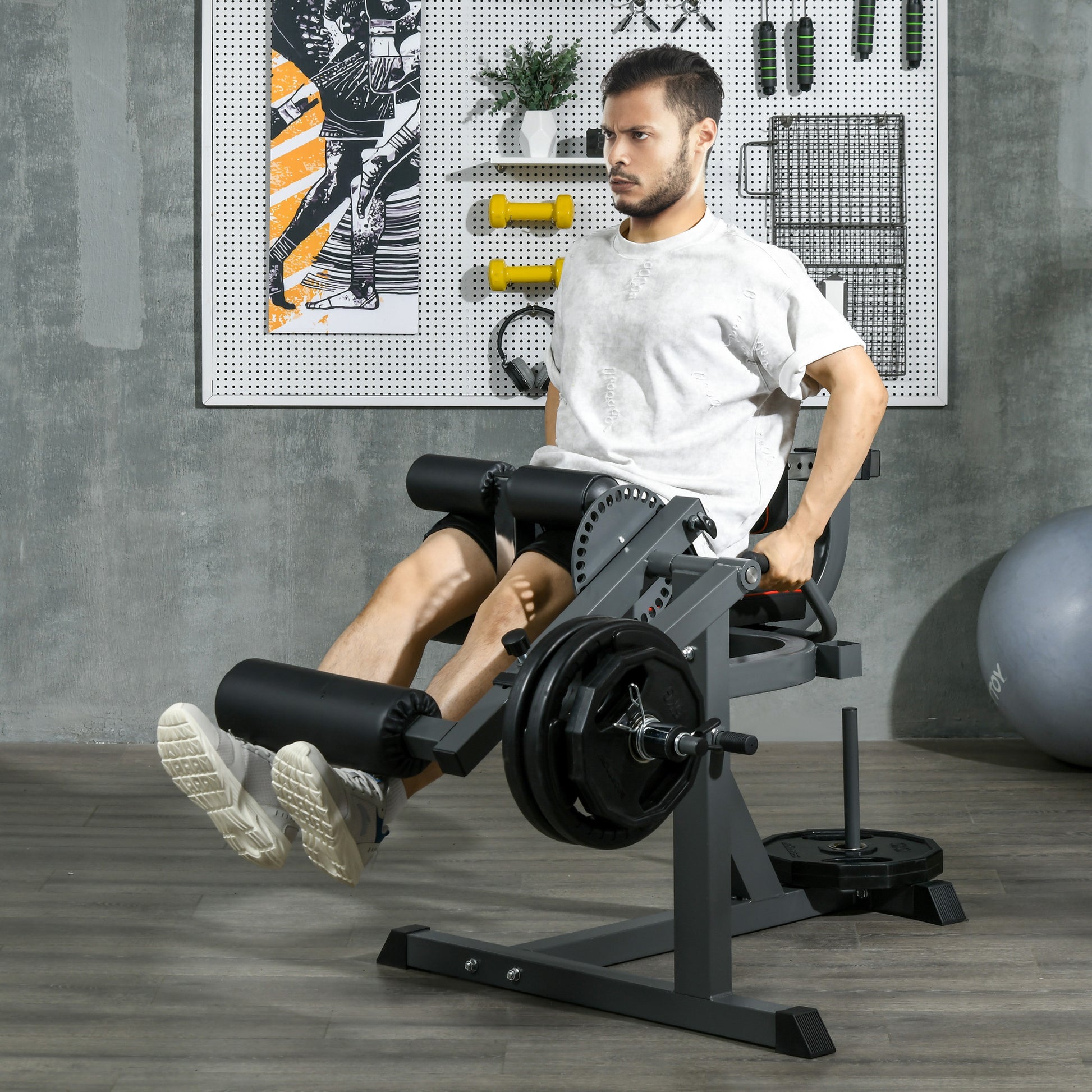 SPORTNOW Leg Extensor, Adjustable Leg Flexor with Plate Loading, Leg Trainer Home Trainer for Leg and Thigh Training, Fitness Equipment for Home Gym