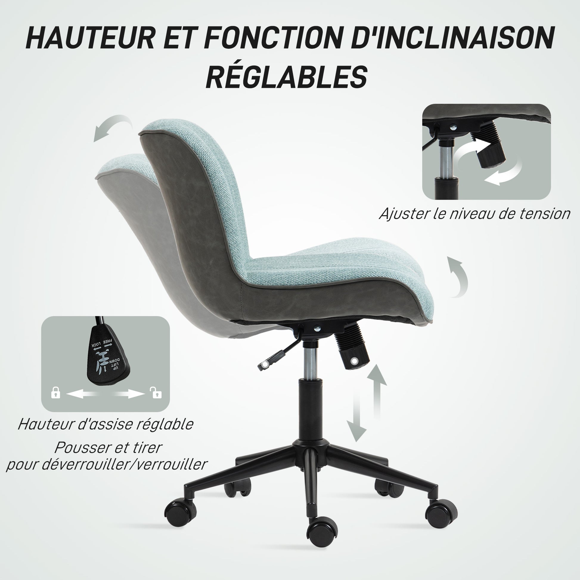 Office Chair Swivel Desk Chair, Ergonomic Armless Chair, Adjustable Height and Tilt, 120 kg Capacity, Green