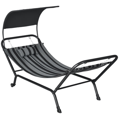 Steel and Polyester Sun Lounger Hammock Bed with Canopy, Headrest, and Wheels 240L x 92W x 148H cm Dark Grey
