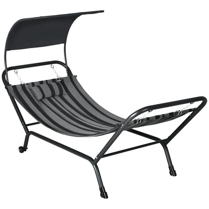 Steel and Polyester Sun Lounger Hammock Bed with Canopy, Headrest, and Wheels 240L x 92W x 148H cm Dark Grey