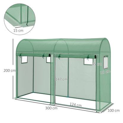Greenhouse 300x100x200 cm Garden Greenhouse with 4 Windows and 2 Doors for Cultivating Plants, Flowers, and Vegetables made of PE and Steel