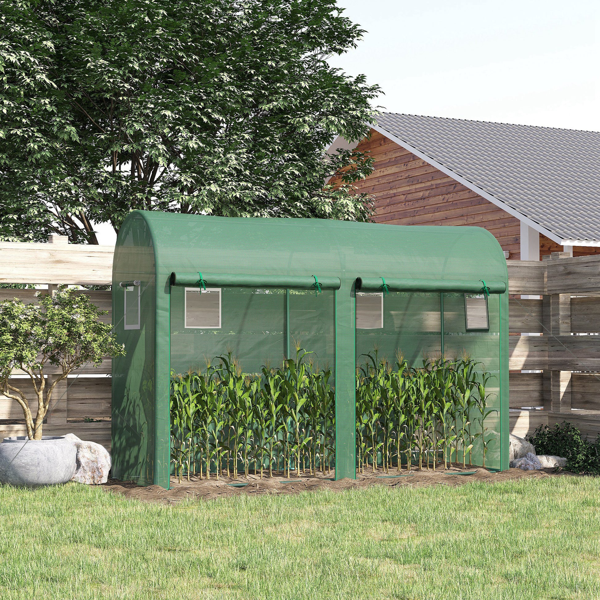 Greenhouse 300x100x200 cm Garden Greenhouse with 4 Windows and 2 Doors for Cultivating Plants, Flowers, and Vegetables made of PE and Steel