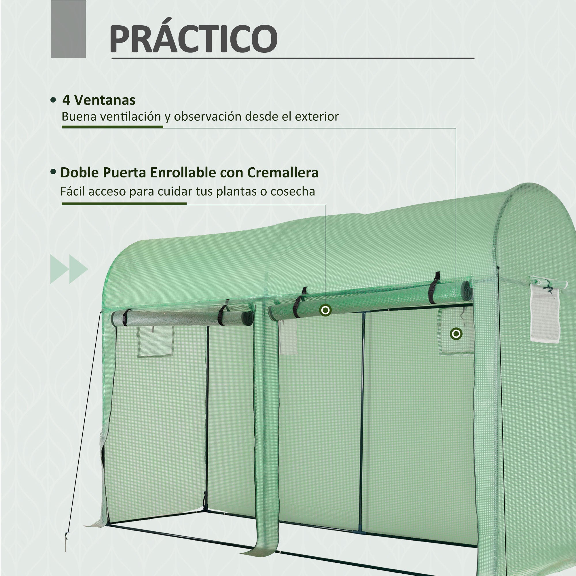 Greenhouse 300x100x200 cm Garden Greenhouse with 4 Windows and 2 Doors for Cultivating Plants, Flowers, and Vegetables made of PE and Steel