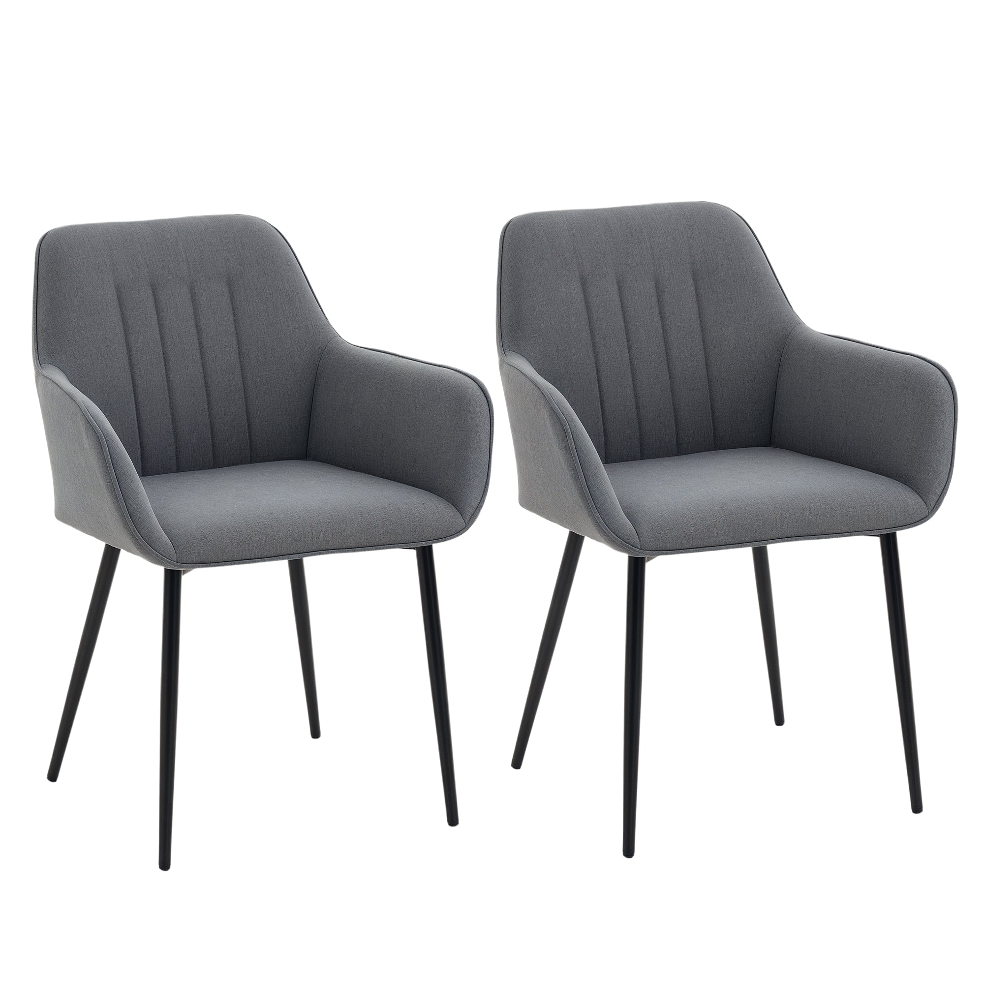 Set of 2 Dining Chairs Upholstered Chair with Breathable Linen Cover Living Room Chair Armchair Kitchen Chair with Backrest Armrest Linen Dark Grey 59.5 x 56.5 x 81 cm