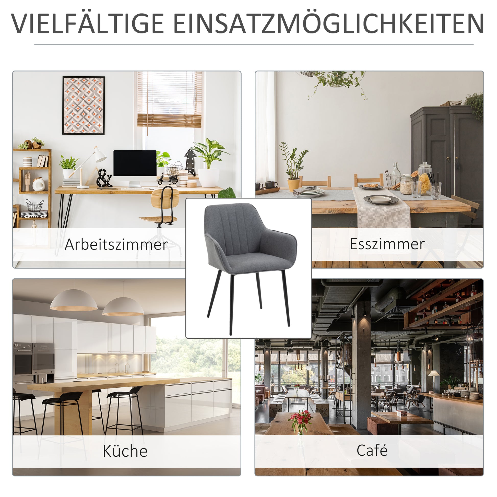 Set of 2 Dining Chairs Upholstered Chair with Breathable Linen Cover Living Room Chair Armchair Kitchen Chair with Backrest Armrest Linen Dark Grey 59.5 x 56.5 x 81 cm