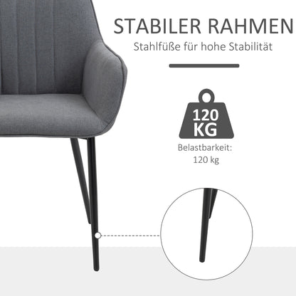 Set of 2 Dining Chairs Upholstered Chair with Breathable Linen Cover Living Room Chair Armchair Kitchen Chair with Backrest Armrest Linen Dark Grey 59.5 x 56.5 x 81 cm