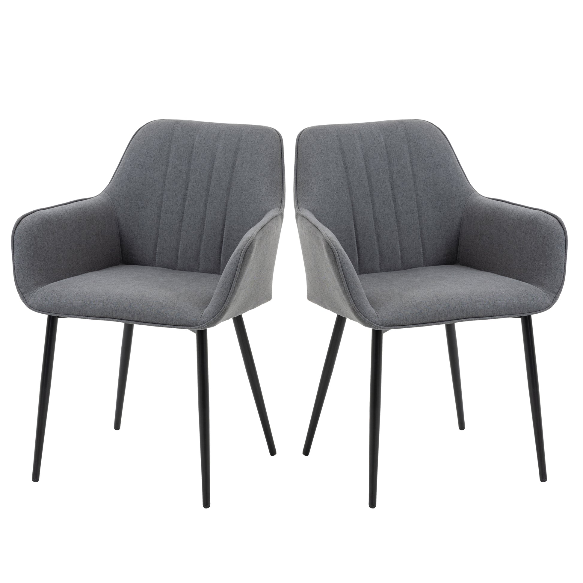 Set of 2 Dining Chairs Upholstered Chair with Breathable Linen Cover Living Room Chair Armchair Kitchen Chair with Backrest Armrest Linen Dark Grey 59.5 x 56.5 x 81 cm