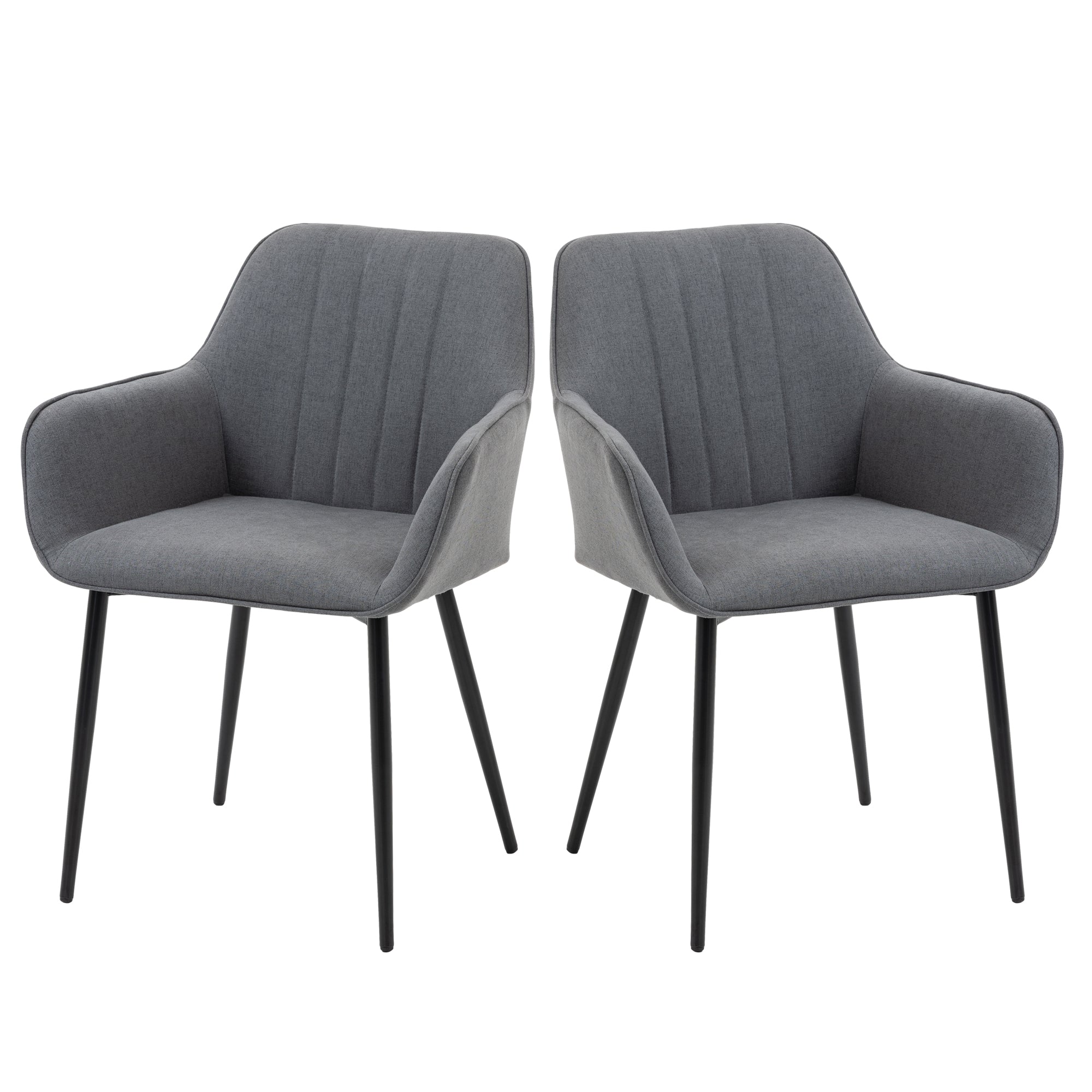 Set of 2 Dining Chairs Upholstered Chair with Breathable Linen Cover Living Room Chair Armchair Kitchen Chair with Backrest Armrest Linen Dark Grey 59.5 x 56.5 x 81 cm