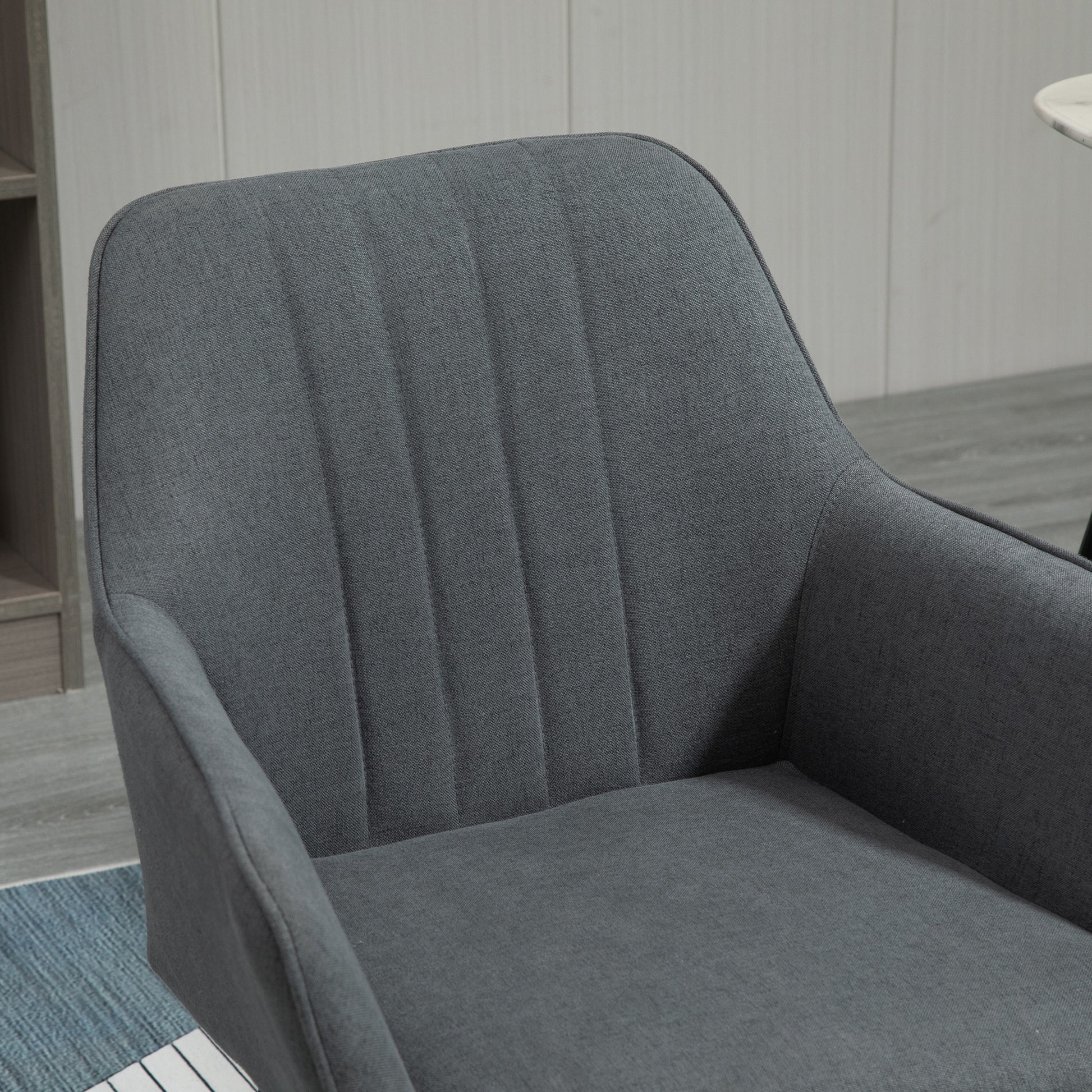 Set of 2 Dining Chairs Upholstered Chair with Breathable Linen Cover Living Room Chair Armchair Kitchen Chair with Backrest Armrest Linen Dark Grey 59.5 x 56.5 x 81 cm