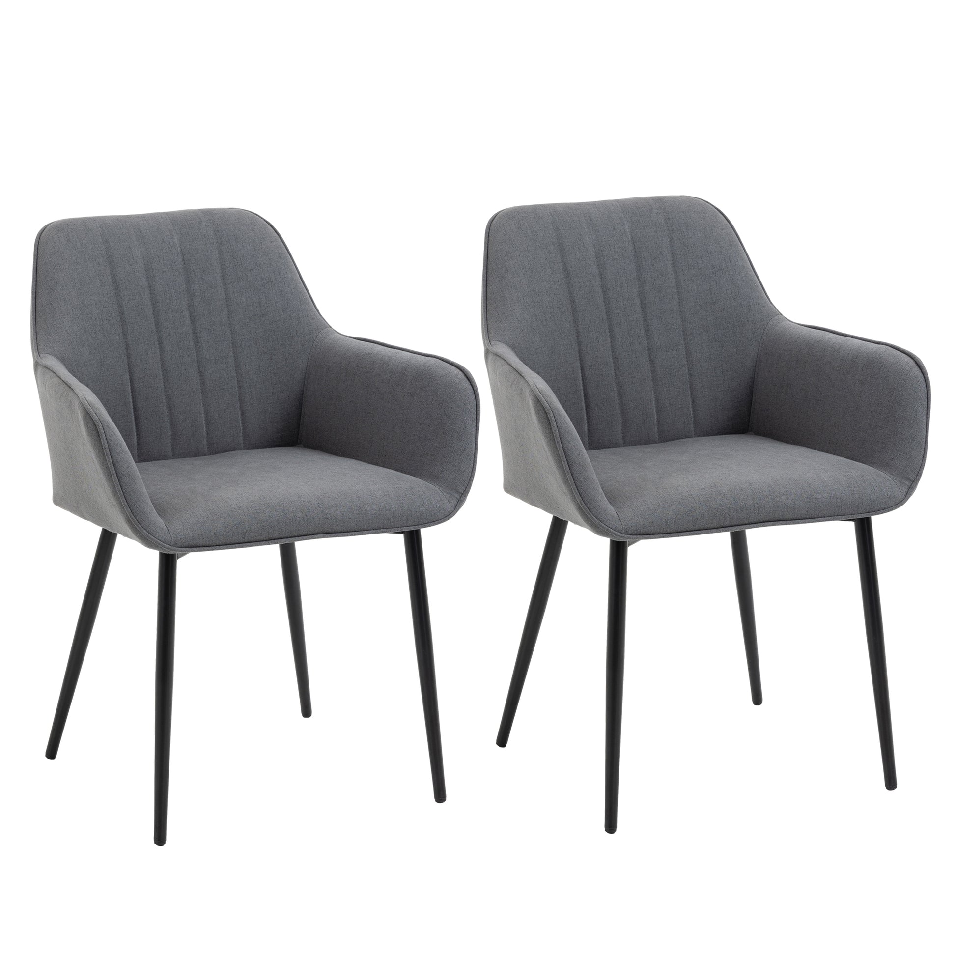 Set of 2 Dining Chairs Upholstered Chair with Breathable Linen Cover Living Room Chair Armchair Kitchen Chair with Backrest Armrest Linen Dark Grey 59.5 x 56.5 x 81 cm